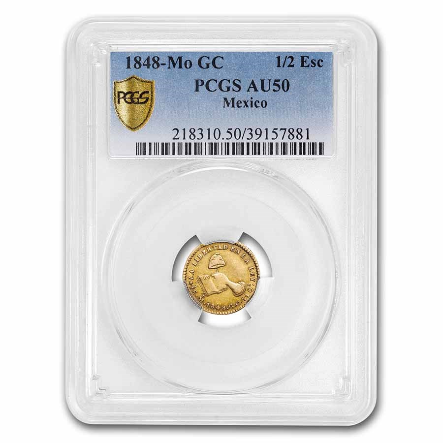 1848 Mo GC Mexico Gold 1/2 Escudo AU-50 PCGS