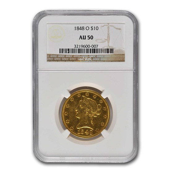 1848-O $10 Liberty Gold Eagle AU-50 NGC 1848-O $10 Liberty Gold Eagle AU-50 NGC