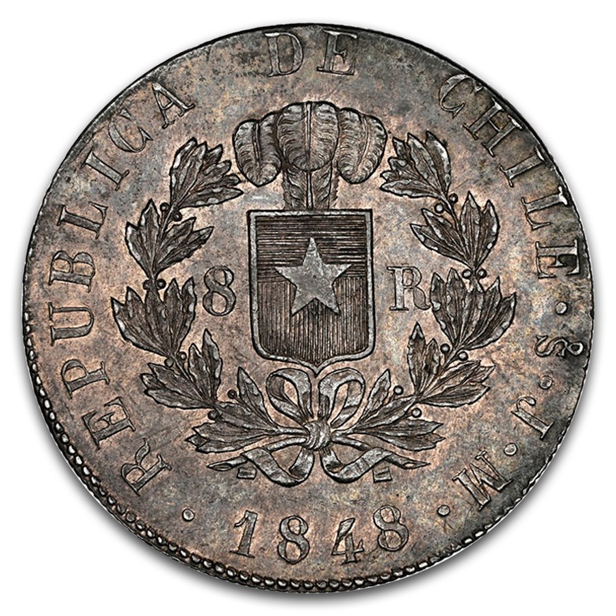 1848-So Chile Silver 8 Reales MS-62 NGC
