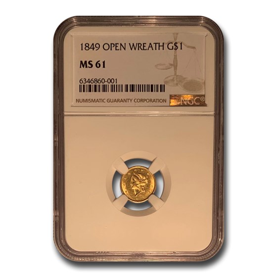 1849 $1 Liberty Gold Open Wreath MS-61 NGC 1849 $1 Liberty Gold Open Wreath MS-61 NGC