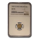 1849 $1 Liberty Head Gold AU-55 NGC (Closed Wreath)