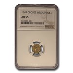 1849 $1 Liberty Head Gold AU-55 NGC (Closed Wreath)