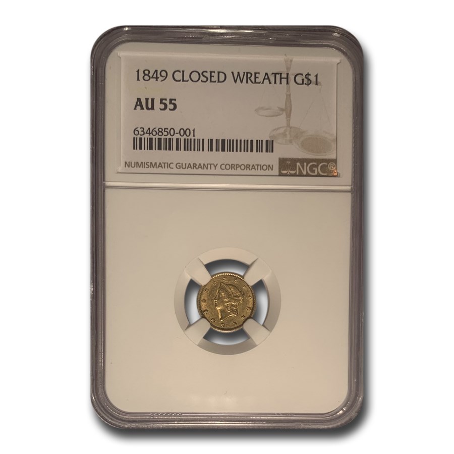 1849 $1 Liberty Head Gold AU-55 NGC (Closed Wreath)