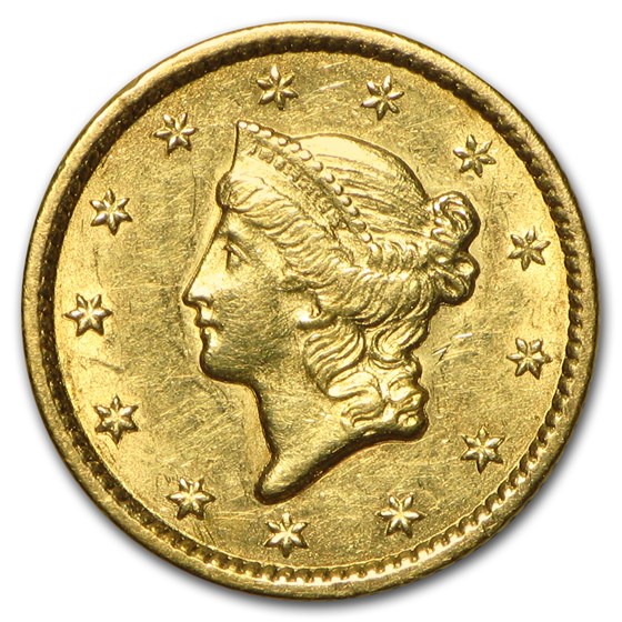 1849 $1 Liberty Head Gold Dollar Closed Wreath AU 1849 $1 Liberty Head Gold Dollar Closed Wreath AU