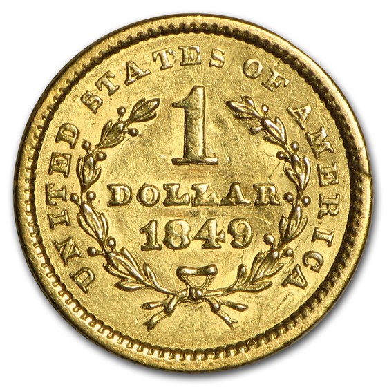 Buy 1849 $1 Liberty Head Gold Dollar Closed Wreath AU | APMEX