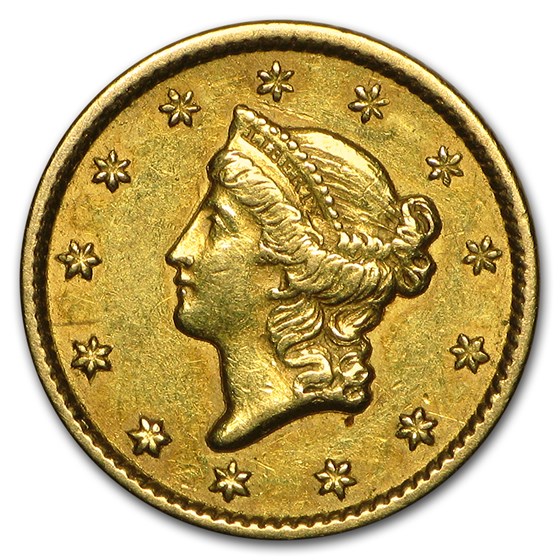 1849 $1 Liberty Head Gold Dollar Closed Wreath XF 1849 $1 Liberty Head Gold Dollar Closed Wreath XF
