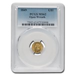1849 $1 Liberty Head Gold Dollar MS-62 PCGS (Open Wreath)