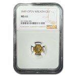 1849 $1 Liberty Head Gold MS-61 NGC (Open Wreath)