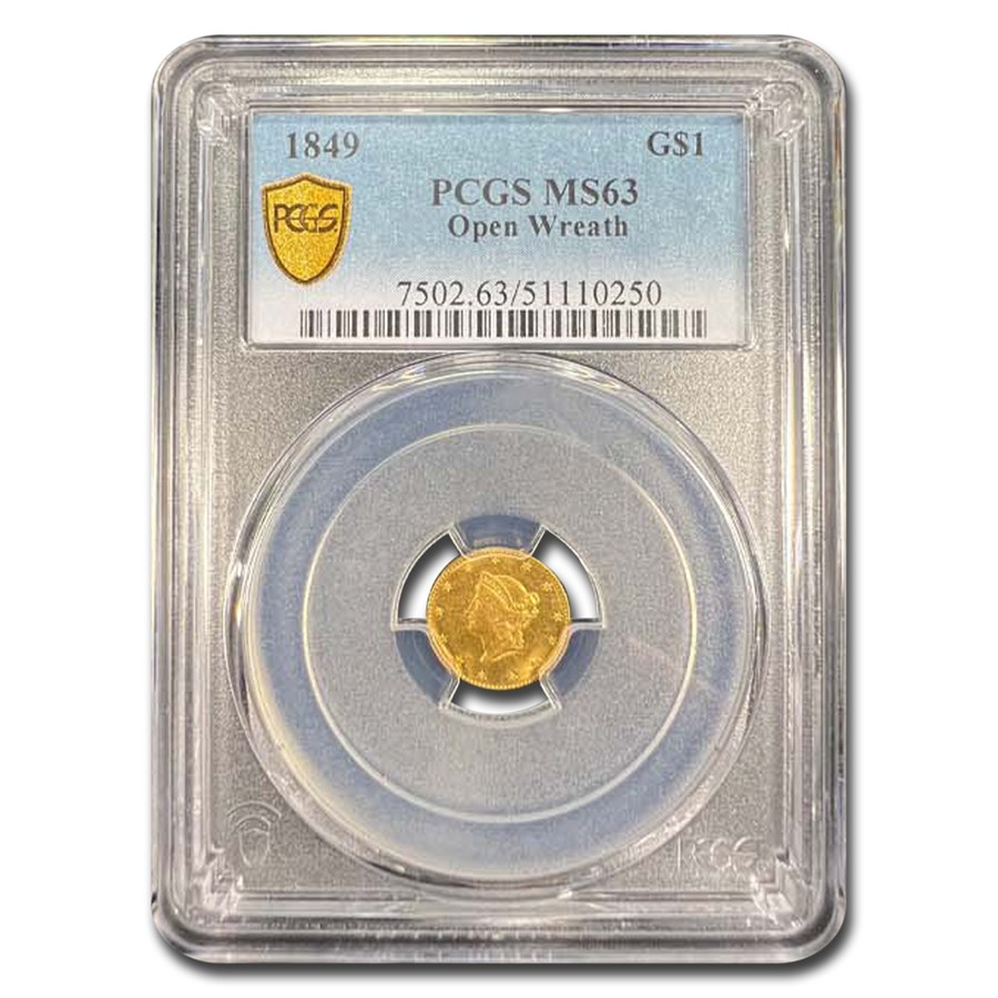 1849 $1 Liberty Head Gold Open Wreath MS-63 PCGS