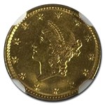 1849 $1 Liberty Head Gold Open Wreath No L MS-64 NGC