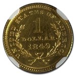 1849 $1 Liberty Head Gold Open Wreath No L MS-64 NGC