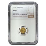1849 $1 Liberty Head Gold Open Wreath No L MS-64 NGC