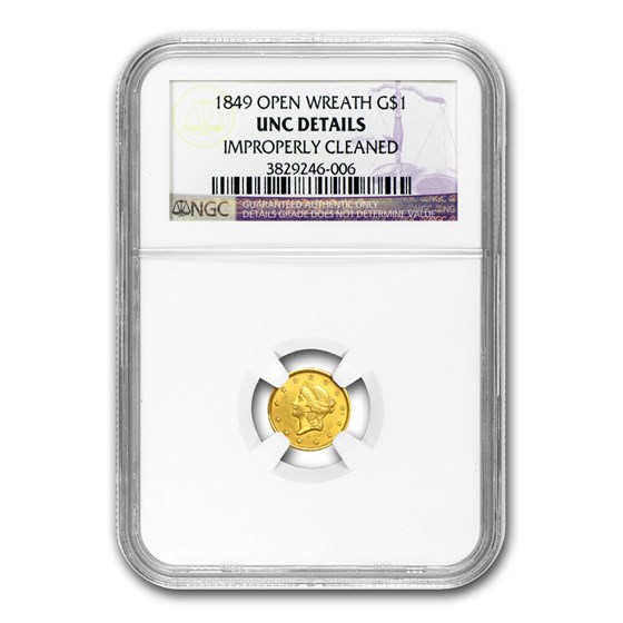 1849 $1 Liberty Head Gold Open Wreath Unc Details NGC 1849 $1 Liberty Head Gold Open Wreath Unc Details NGC