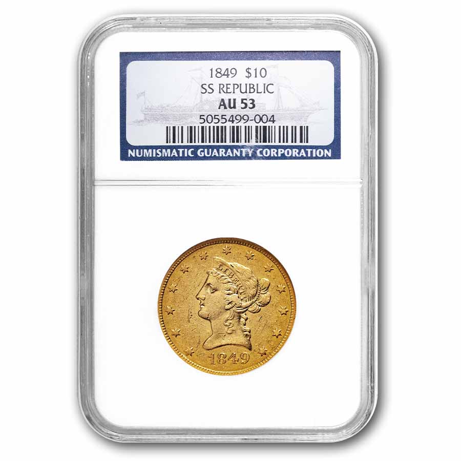 1849 $10 Liberty Gold Eagle AU-53 NGC SS Republic