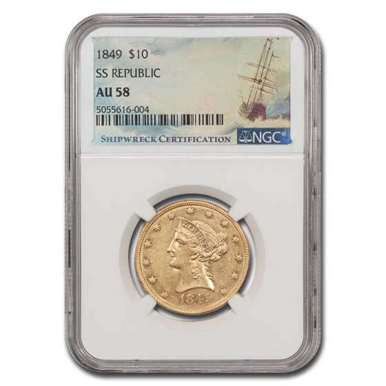 1849 $10 Liberty Gold Eagle AU-58 NGC (SS Republic) 1849 $10 Liberty Gold Eagle AU-58 NGC (SS Republic)