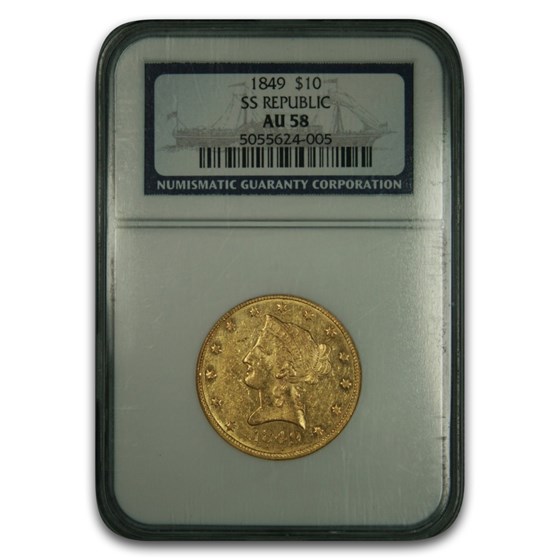 1849 $10 Liberty Gold Eagle AU-58 NGC (SS Republic)