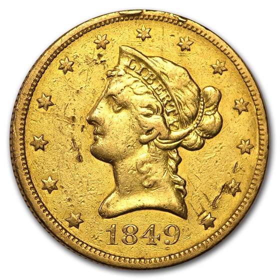 1849 $10 Liberty Gold Eagle VF Details (Cleaned)