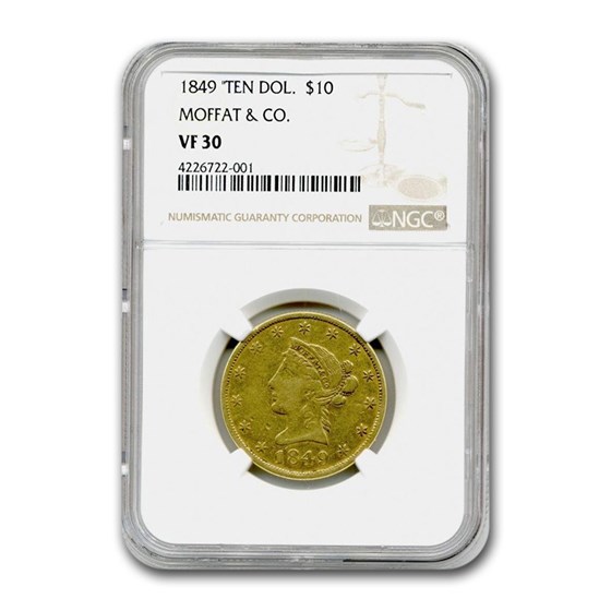 1849 $10 Moffat & Co. Liberty Gold Eagle VF-30 NGC 1849 $10 Moffat & Co. Liberty Gold Eagle VF-30 NGC