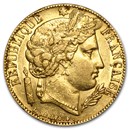 1849-1851 France Gold 20 Francs Early Head Ceres (XF)