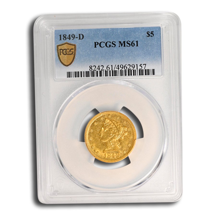 1849-D $5 Liberty Gold Half Eagle MS-61 PCGS