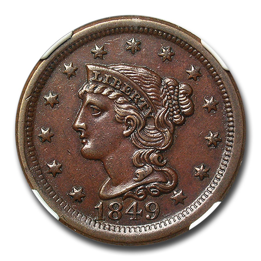 1849 Large Cent AU55 NGC (Brown)
