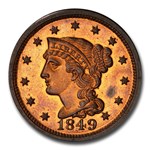 1849 Large Cent PR-64+ PCGS CAC (Red/Brown, Newcomb 18)