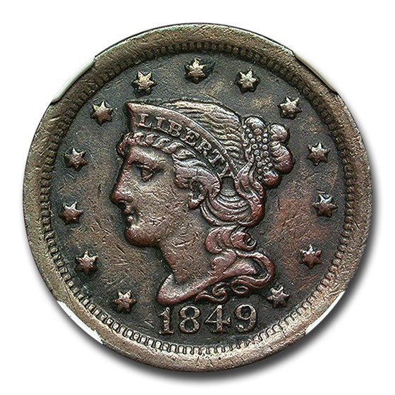1849 Large Cent XF-40 NGC (Brown)