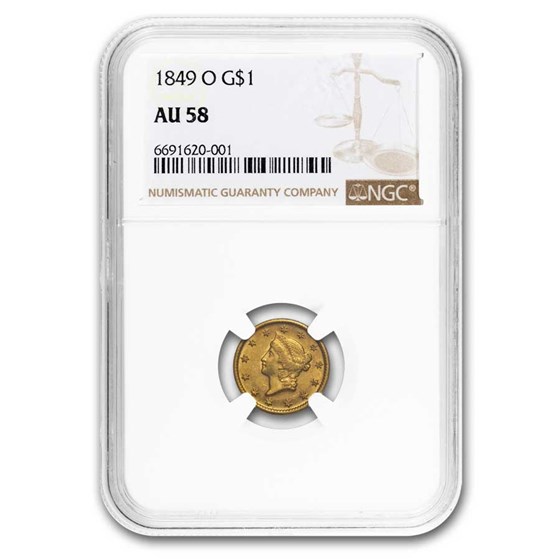 1849-O $1 Liberty Head Gold AU-58 NGC 1849-O $1 Liberty Head Gold AU-58 NGC