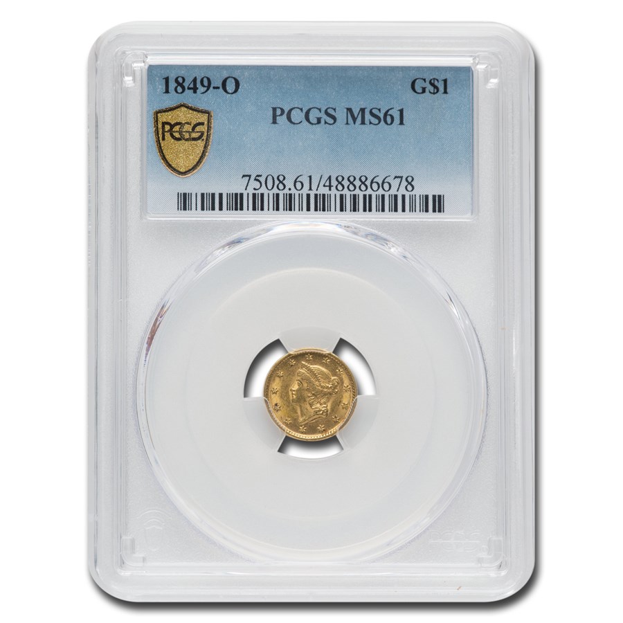 1849-O $1 Liberty Head Gold MS-61 PCGS