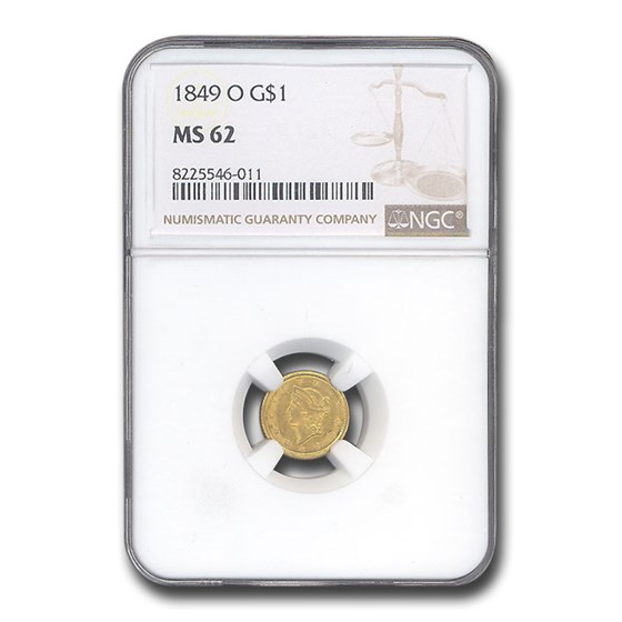 1849-O $1 Liberty Head Gold MS-62 NGC 1849-O $1 Liberty Head Gold MS-62 NGC