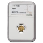 1849-O $1 Liberty Head Gold MS-64 NGC