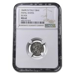 1849-R Papal States Silver 5 Baiocchi MS-62 NGC