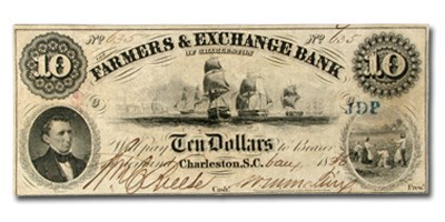 185 Farmers & Exchange Bank of Charleston,SC $10 SC-15, VF 185 Farmers & Exchange Bank of Charleston,SC $10 SC-15, VF