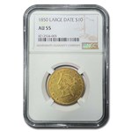 1850 $10 Liberty Gold Eagle AU-55 NGC (Large Date)