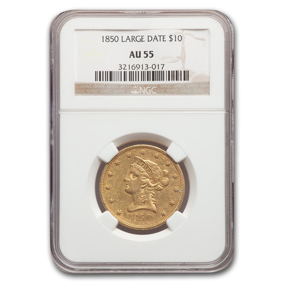 1850 $10 Liberty Gold Eagle AU-55 NGC (Large Date)