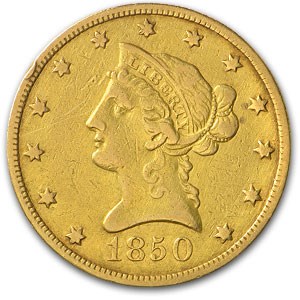 1850 $10 Liberty Gold Eagle Large Date VF Details (Cleaned) 1850 $10 Liberty Gold Eagle Large Date VF Details (Cleaned)