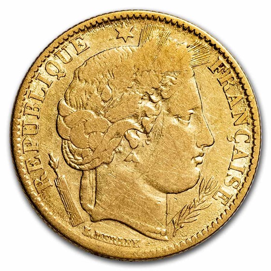 1850-1851 France Gold 10 Francs Ceres Head (BU)