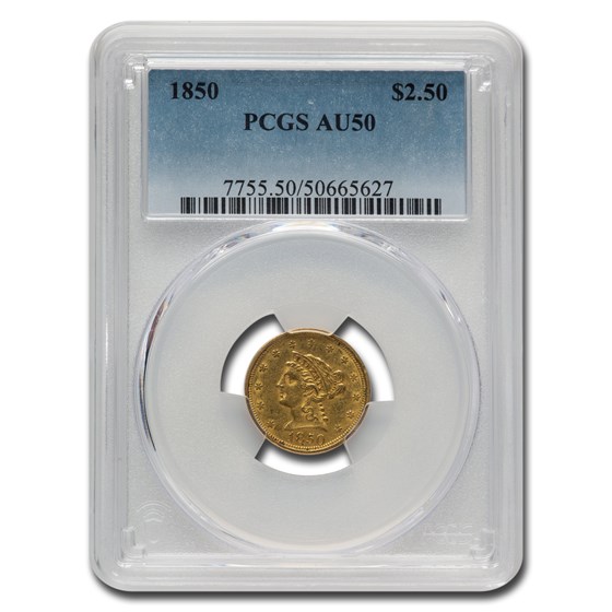 1850 $2.50 Liberty Gold Quarter Eagle AU-50 PCGS 1850 $2.50 Liberty Gold Quarter Eagle AU-50 PCGS