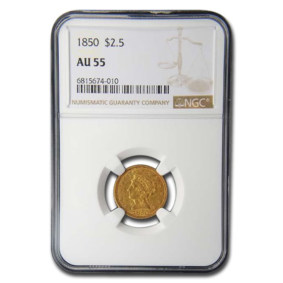 1850 $2.50 Liberty Gold Quarter Eagle AU-55 NGC 1850 $2.50 Liberty Gold Quarter Eagle AU-55 NGC