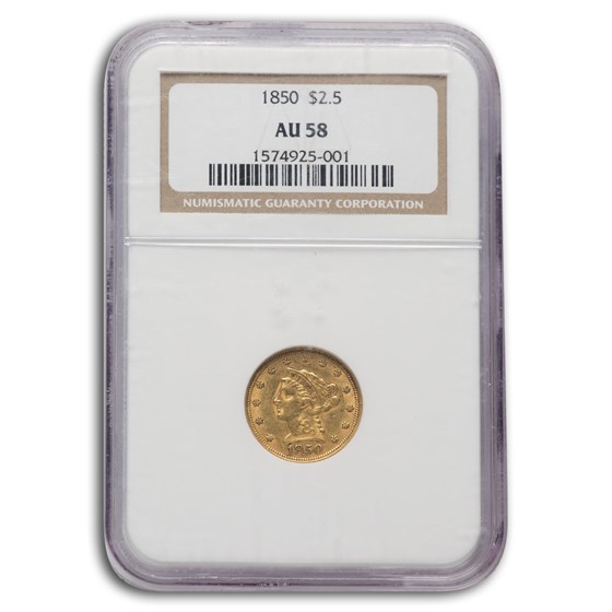 1850 $2.50 Liberty Gold Quarter Eagle AU-58 NGC 1850 $2.50 Liberty Gold Quarter Eagle AU-58 NGC