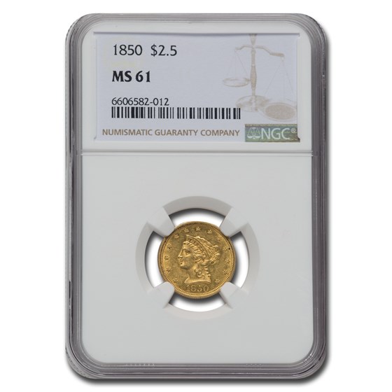 1850 $2.50 Liberty Gold Quarter Eagle MS-61 NGC 1850 $2.50 Liberty Gold Quarter Eagle MS-61 NGC