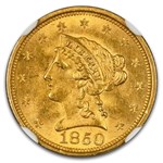 1850 $2.50 Liberty Gold Quarter Eagle MS-64+ NGC