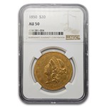 1850 $20 Liberty Gold Double Eagle AU-50 NGC