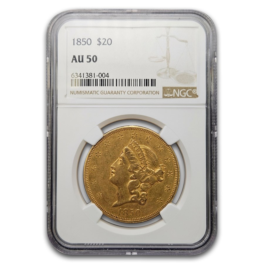 1850 $20 Liberty Gold Double Eagle AU-50 NGC