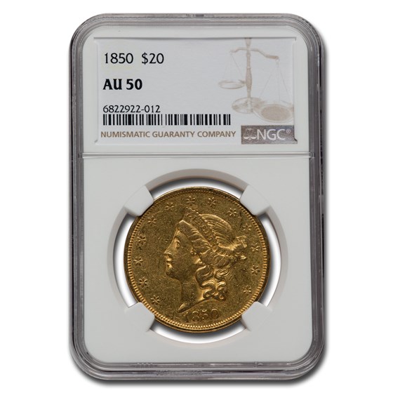 1850 $20 Liberty Gold Double Eagle AU-50 NGC