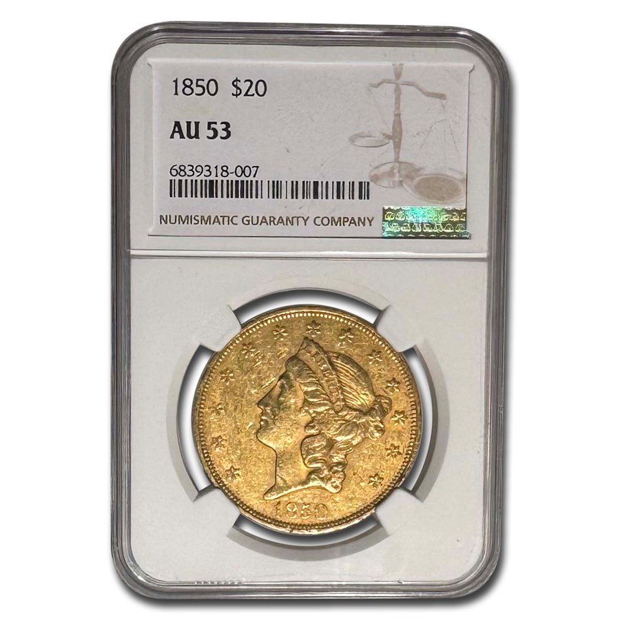 1850 $20 Liberty Gold Double Eagle AU-53 NGC