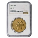 1850 $20 Liberty Gold Double Eagle AU-55 NGC