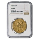 1850 $20 Liberty Gold Double Eagle AU-55 NGC