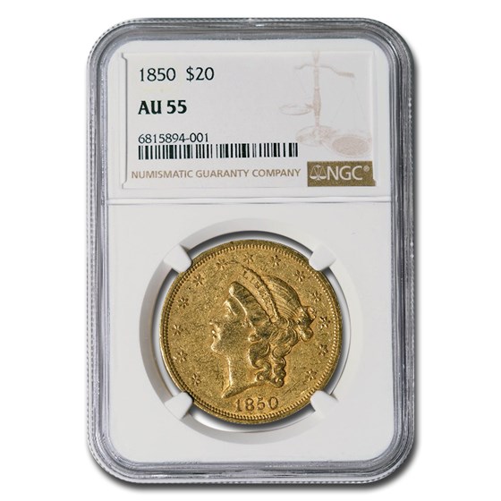 1850 $20 Liberty Gold Double Eagle AU-55 NGC 1850 $20 Liberty Gold Double Eagle AU-55 NGC