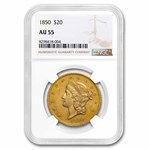 1850 $20 Liberty Gold Double Eagle AU-55 NGC